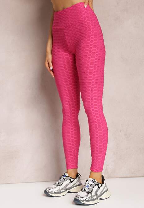 Fuksjowe Legginsy z Tłoczonym Geometrycznym Wzorem z Efektem Push Up Mainettes 4