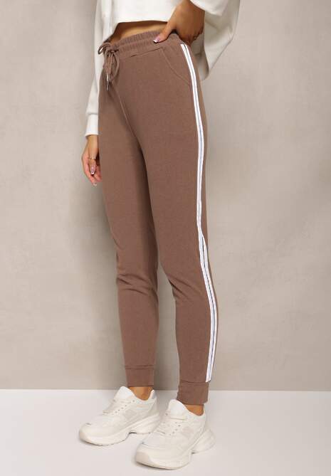 Pantaloni sport Heminita maro cu dungi laterale și elastic în talie 4