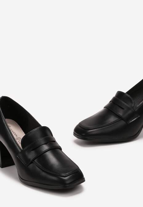 Pantofi Loafer Negri cu Toc Bloc Gros și Brant din Piele Naturală Cindu 5