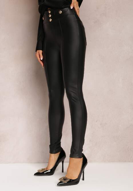 Czarne Spodnie Skinny High Waist z Imitacji Skóry Arimone 4