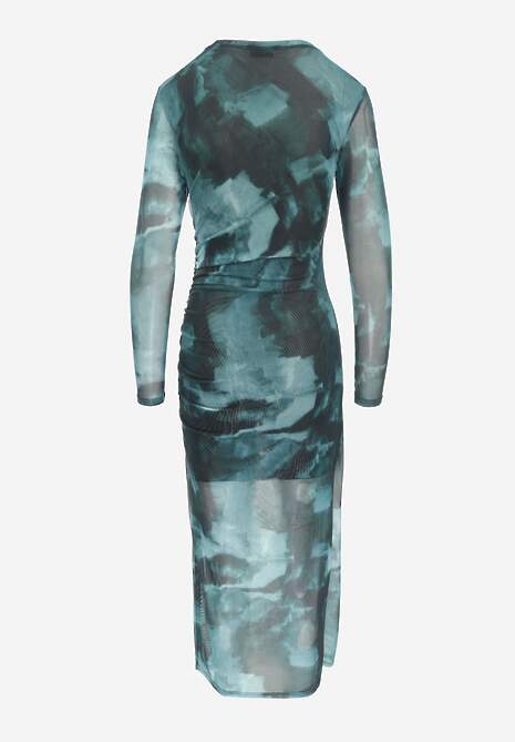 Rochie verde mulată maxi plasă cu crăpătură și încrețitură Soininen 7