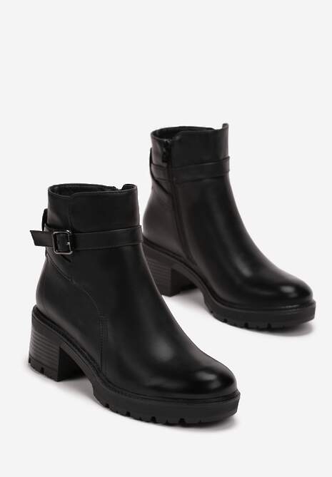 Botine Negre cu Curea cu Cataramă la Gleznă pe Toc Bloc 4