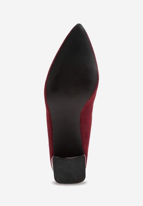 Bordowe Czółenka z Ekozamszu na Słupku z Metaliczną Lamówką Amolna 7