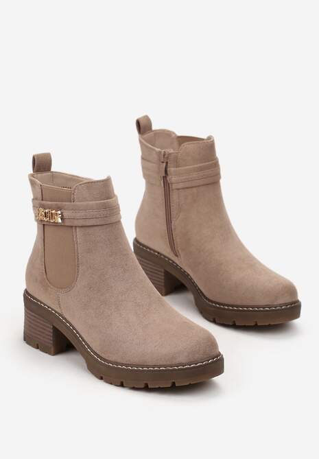 Botine bej închis cu toc și cataramă decorativă Martel 4