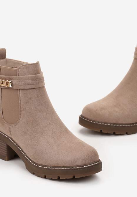 Botine bej închis cu toc și cataramă decorativă Martel 5