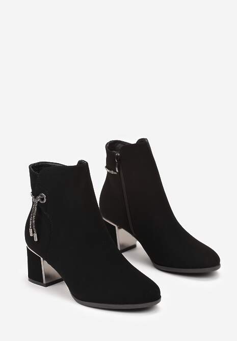Botine Negre cu Toc Scurt și Decorațiune cu Zirconiu Alentt 4