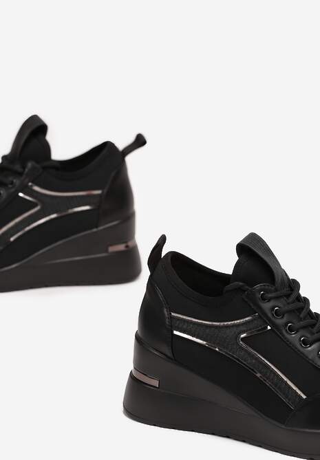 Czarne Sneakersy Brokatowe na Koturnie Nanetta 5