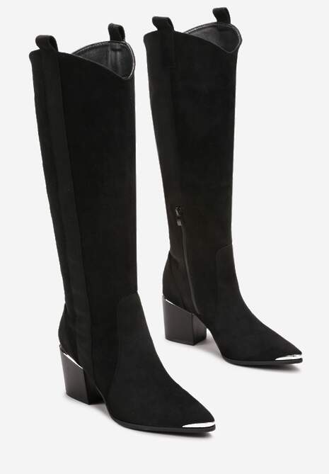 Cizme Cowboy Negre Peste Genunchi cu Vârf Metalic Caspianna 4