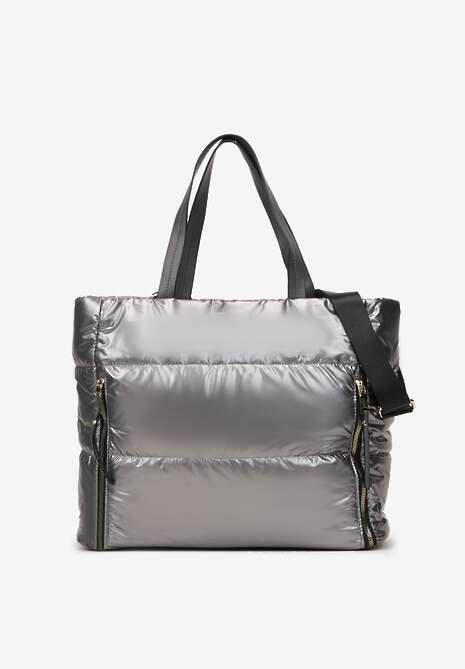Gri cu Matlasare Geantă Shopper cu Fermoare Laterale Tinsuna