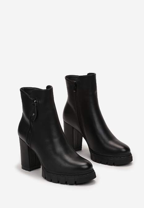 Botine negre cu fermoar decorativ pe toc gros cu platformă joasă Aseliope 4