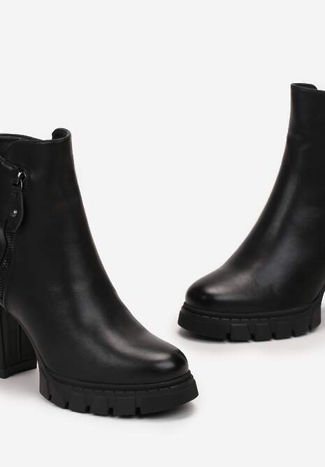 Botine negre cu fermoar decorativ pe toc gros cu platformă joasă Aseliope 5