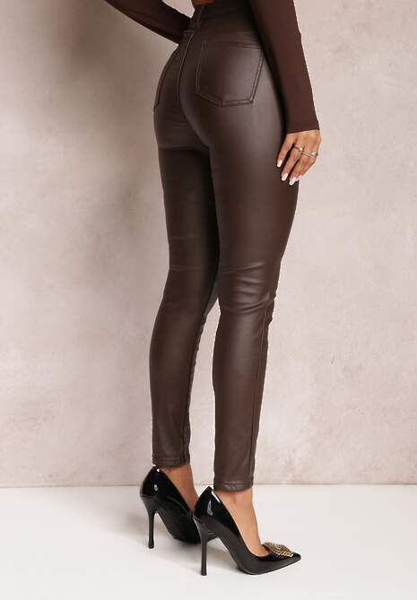 Brązowe Spodnie Skinny z Ekoskóry Zejomi 4