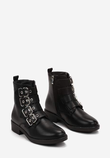Botine negre cu toc plat și catarame decorative Trivessa 4