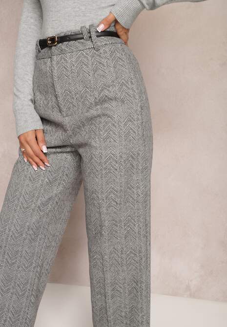 Pantaloni largi gri cu model în carouri Brexea 5