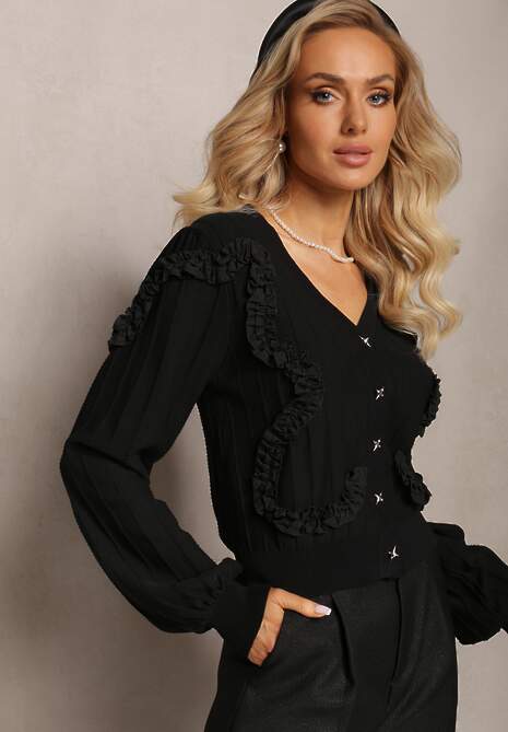 Cardigan Negru cu Nasturi și Volane Decorative Diselda 4