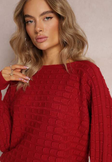 Bordowy Dzianinowy Sweter z Rękawami typu Nietoperz Cascapia 5