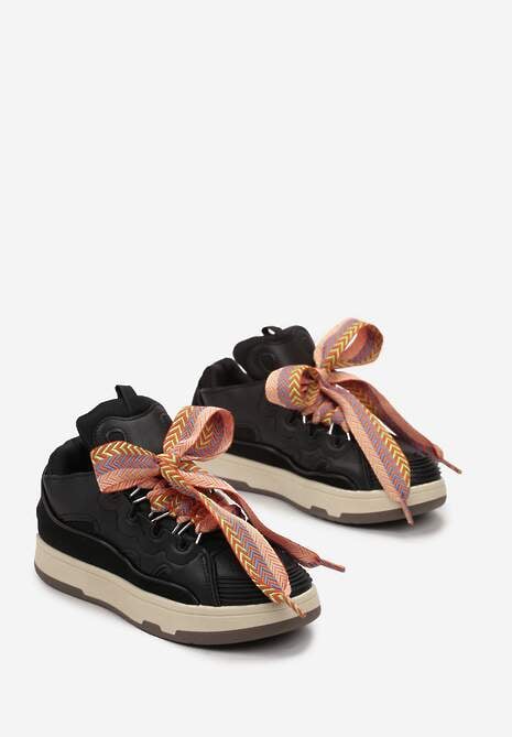 Sneakerși Negri cu Șiret Decorativ și Inserție pe Limbă Cristen 4