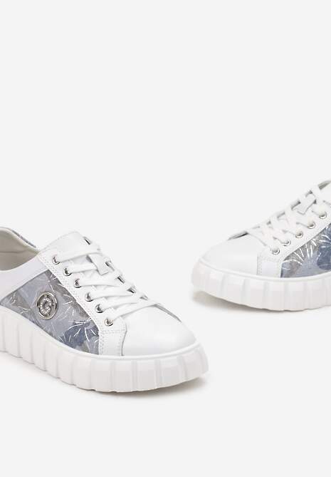 Biało-Niebieskie Sznurowane Sneakersy ze Skóry Breana 5
