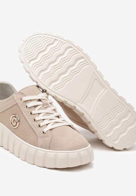 Beżowe Sznurowane Sneakersy ze Skóry Breana 6