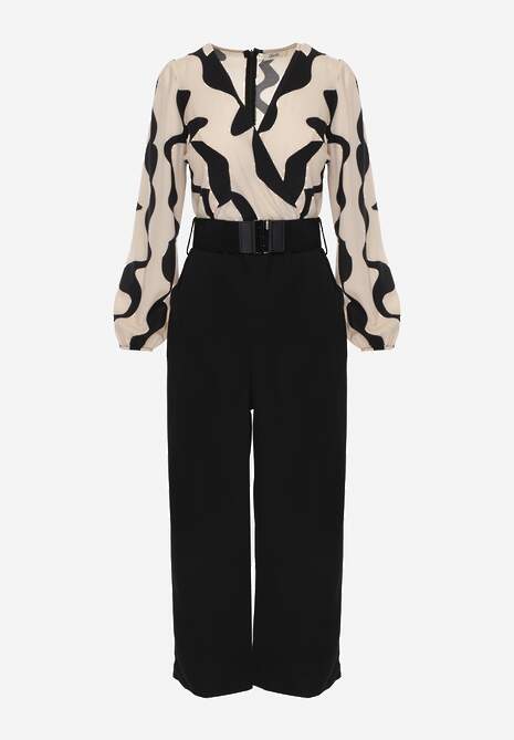 Salopetă lungă bej cu curea și decolteu în V Johnatho 6