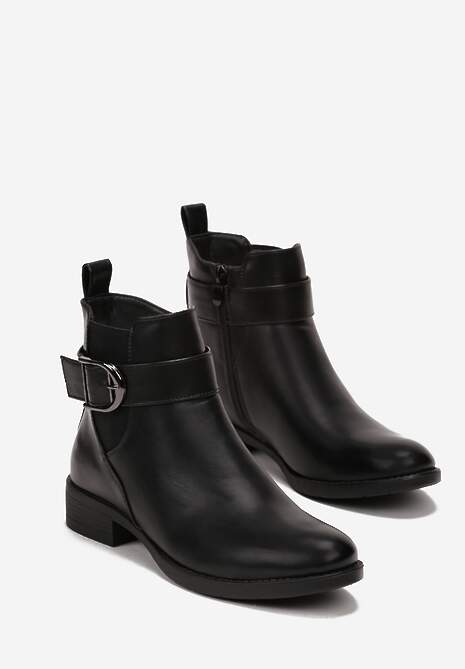 Botine Chelsea Negre cu Inserție Elastică și Curea Decorativă Momala 4