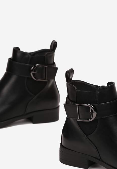 Botine Chelsea Negre cu Inserție Elastică și Curea Decorativă Momala 5