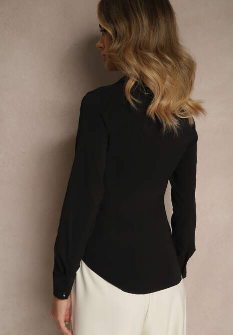 Cămașă Neagră Netedă cu Butoane Hejora 6