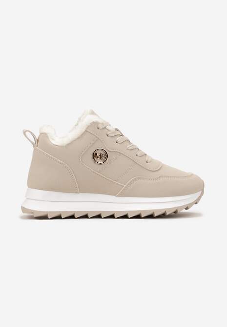 Beżowe Ocieplane Sneakersy na Platformie Appopis 4