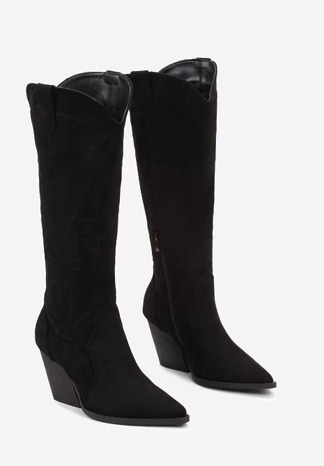 Czarne Kozaki Kowbojki na Stożku z Noskiem w Szpic Ahats 4