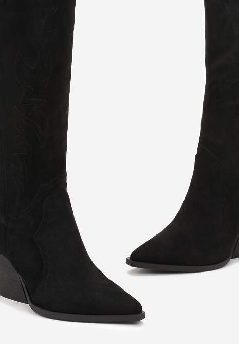 Czarne Kozaki Kowbojki na Stożku z Noskiem w Szpic Ahats 5