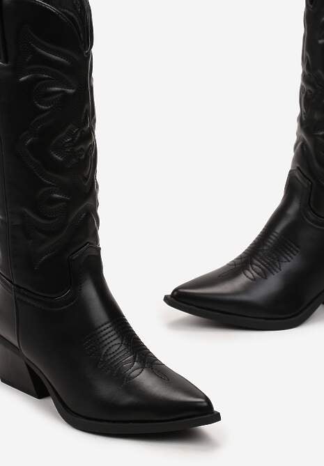 Czarne Kozaki Kowbojki na Stożku z Przeszyciami Ganavou 5