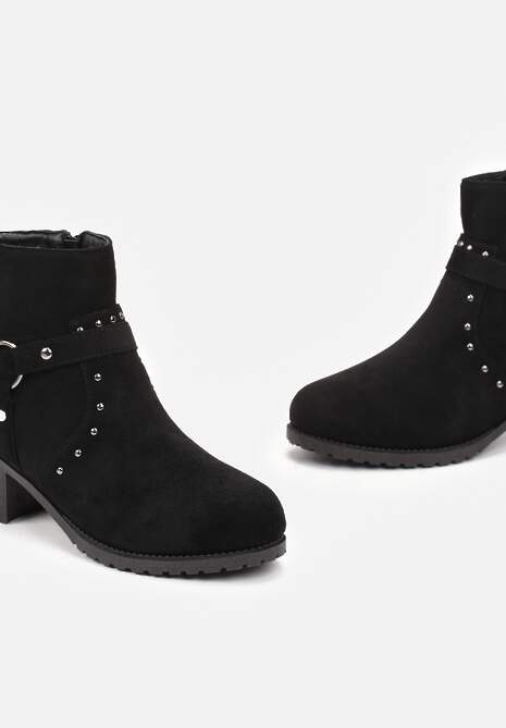 Botine negre cu toc gros și curele decorative Seuaia 5