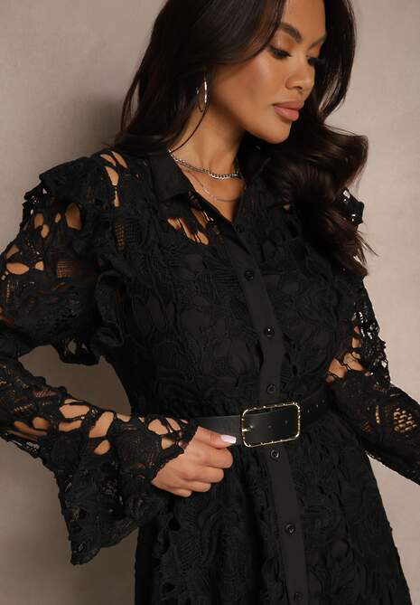 Rochie Maxi Neagră Din Dantelă Cu Croi Evasat Sedumma 5
