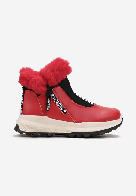 Czerwone Śniegowce za Kostkę z Nadrukiem i Futerkiem Glemenia 4