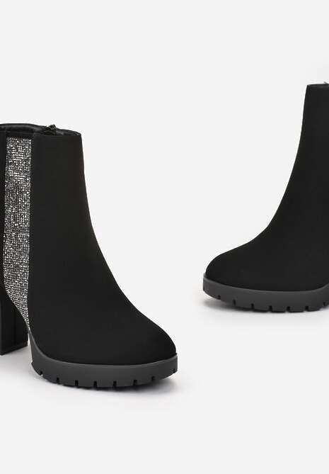 Botine Negre cu Toc Gros Protector și Inserție de Zirconiu Toratta 5