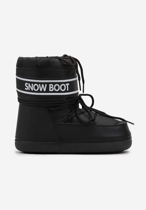 Czarne Śniegowce z Nadrukiem i Ozdobnym Wiązaniem Zulla 4