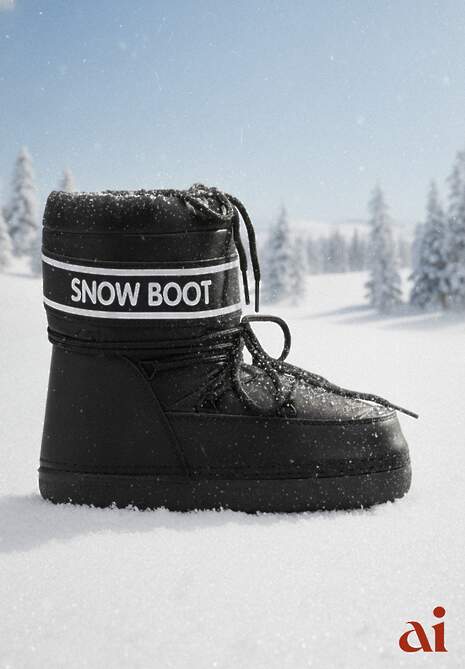 Czarne Śniegowce z Nadrukiem i Ozdobnym Wiązaniem Zulla