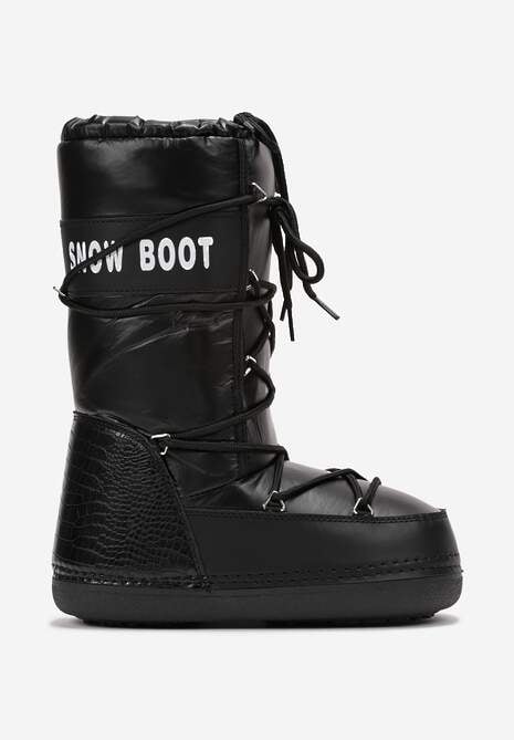 Czarne Wsuwane Śniegowce na Platformie z Wiązaniem i Ozdobną Taśmą Gorgona 4