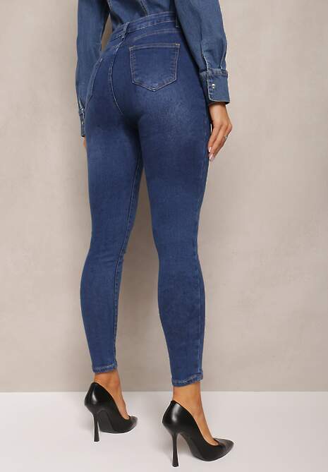 Niebieskie Jeansy Skinny High Waist z Bawełny Zapinane na Kilka Guzików Sharena 4
