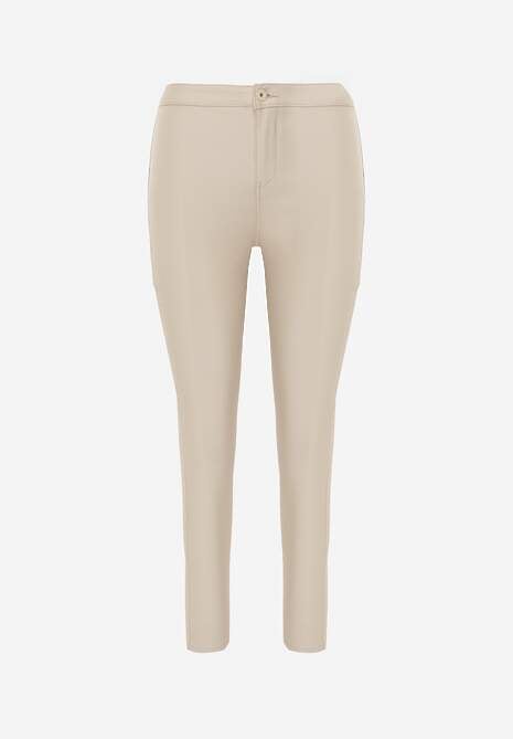 Pantaloni crem deschis din piele ecologica model Skinny Sonowa 6