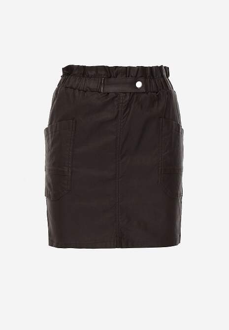 Ciemnobrązowa Dopasowana Spódnica Mini z Imitacji Skóry z Gumką w Talii i Kieszeniami Anishree 6