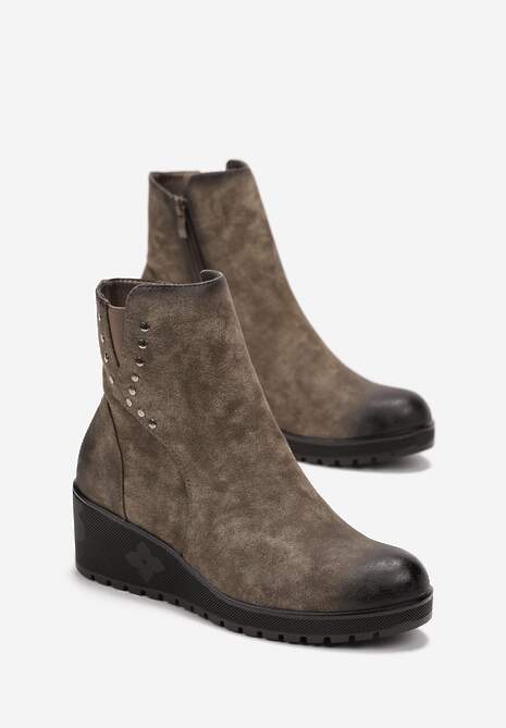 Botine bej închis cu platformă cu imprimeu și ținte decorative Martho 4