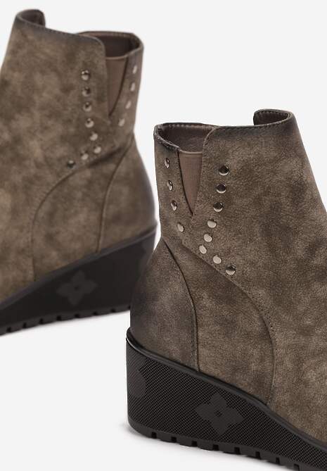 Botine bej închis cu platformă cu imprimeu și ținte decorative Martho 5