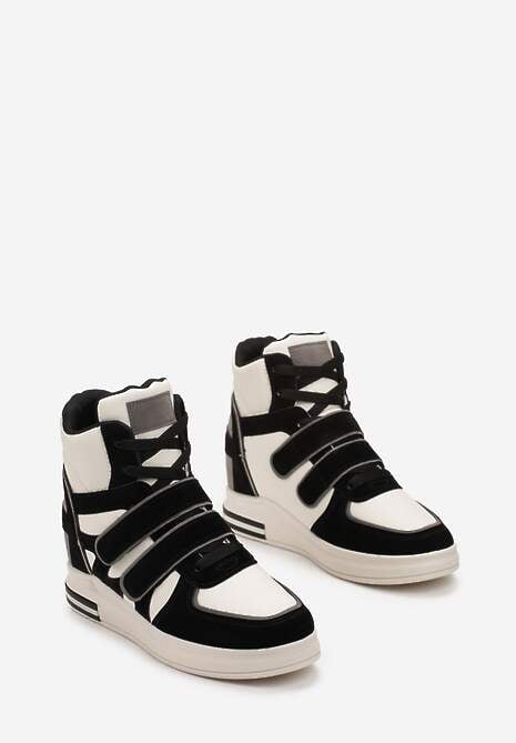 Sneakers Negru și Alb pe Platformă Ascunsă Închidere cu Arici și Șireturi cu Inserții Decorative din Piele Întoarsă 4
