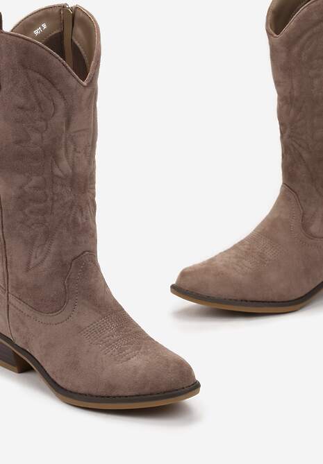 Cizme Cowboy bej închis cu vârf migdală și cusături Novta 5