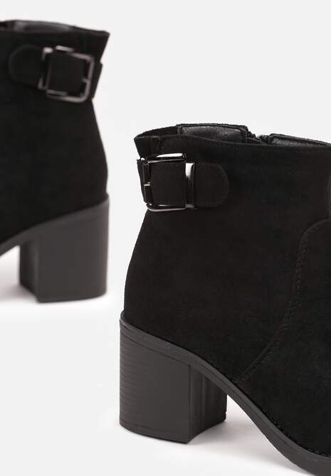 Botine Negre cu Toc cu Bareta Decorativă cu Cataramă Zula 5