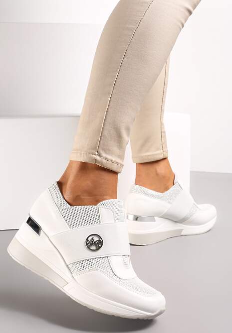 Białe Brokatowe Sneakersy na Koturnie Iweo