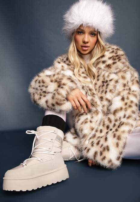 Beżowe Śniegowce na Platformie z Ozdobnym Wiązaniem Zingie