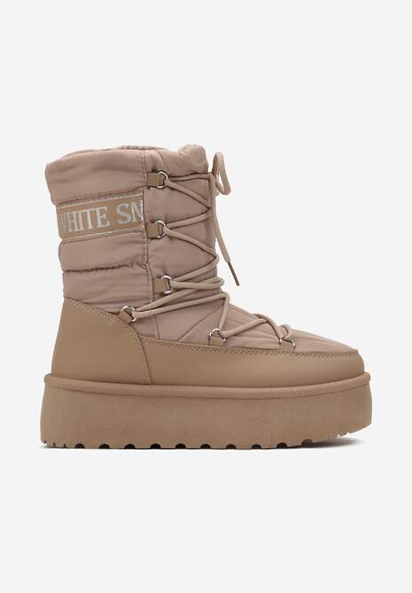 Ciemnobeżowe Śniegowce na Platformie z Ozdobnym Wiązaniem Zingie 4