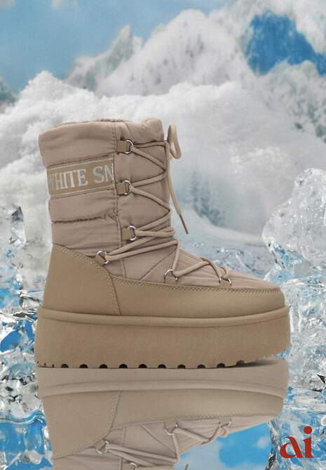 Ciemnobeżowe Śniegowce na Platformie z Ozdobnym Wiązaniem Zingie